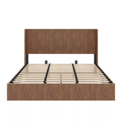 Bellemave® Lift-Top Storage Platform Bed with Fluted Wood Headboard, Hydraulic Lift Bed Frame with Hidden Storage, No Box Spring Required
