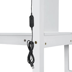 Bellemave® Twin Size Wood Loft Bed with Built-in Desk, LED, Storage Shelves, Cabinets and Staircase