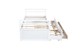 Bellemave® Twin Size Pine Wood Daybed with Trundle and Three Storage Drawers