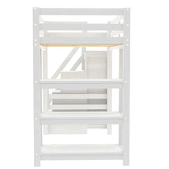 Bellemave® Wooden Loft Bed with Shelves, Storage Staircase, Small Wardrobe and White LED Light