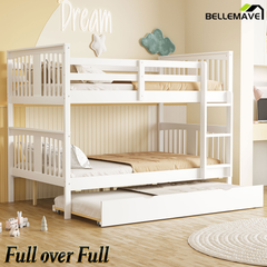 Bellemave® Full over Full Bunk Bed with Twin Size Trundle and Ladder,Gray