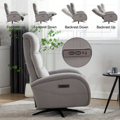 Bellemave® Dual Motor 270° Swivel Power Recliner Chair With Heavy Duty Motion Mechanism, USB and Type-C Charging Ports.