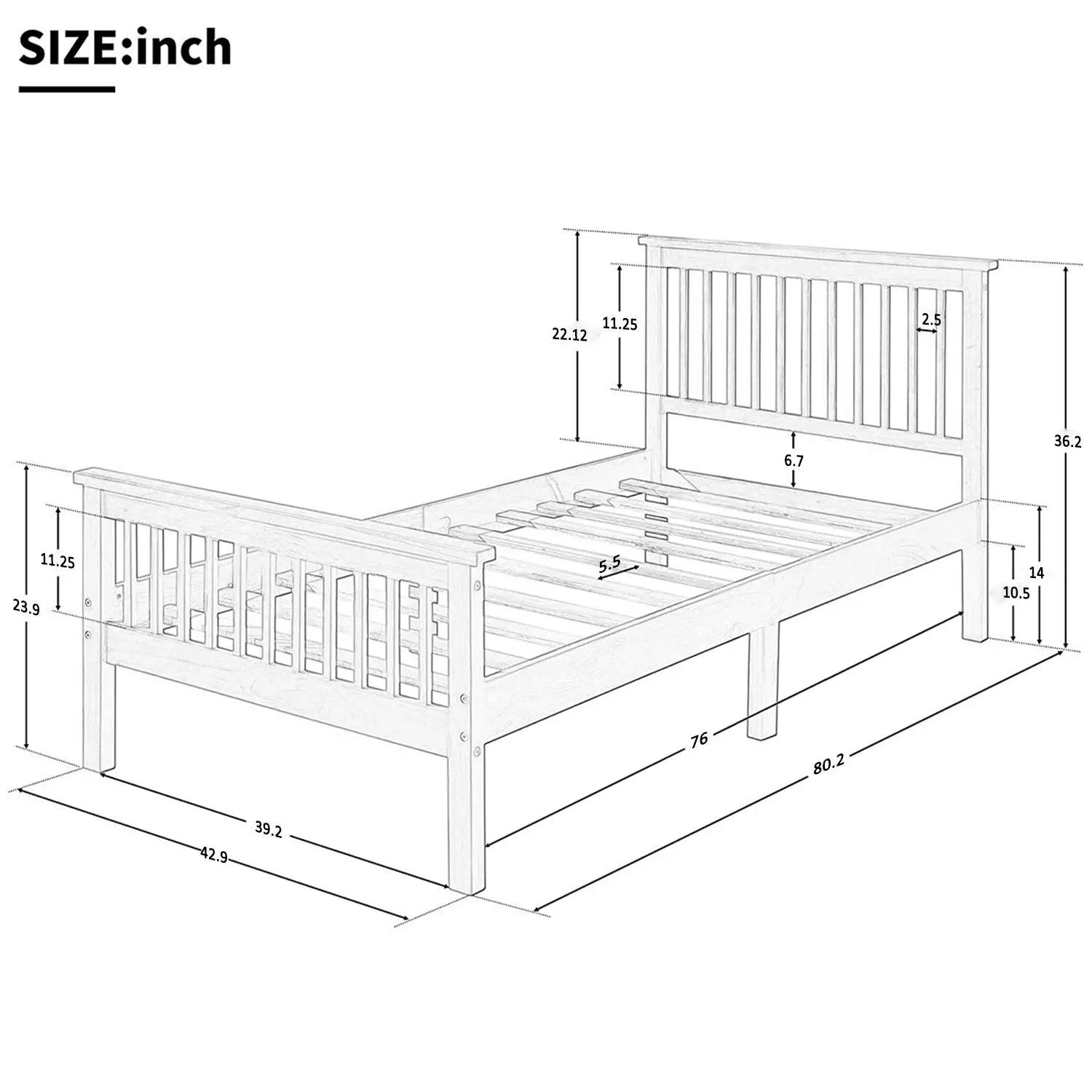 Bellemave Twin Size Wood Platform Bed with Headboard and Footboard Bellemave