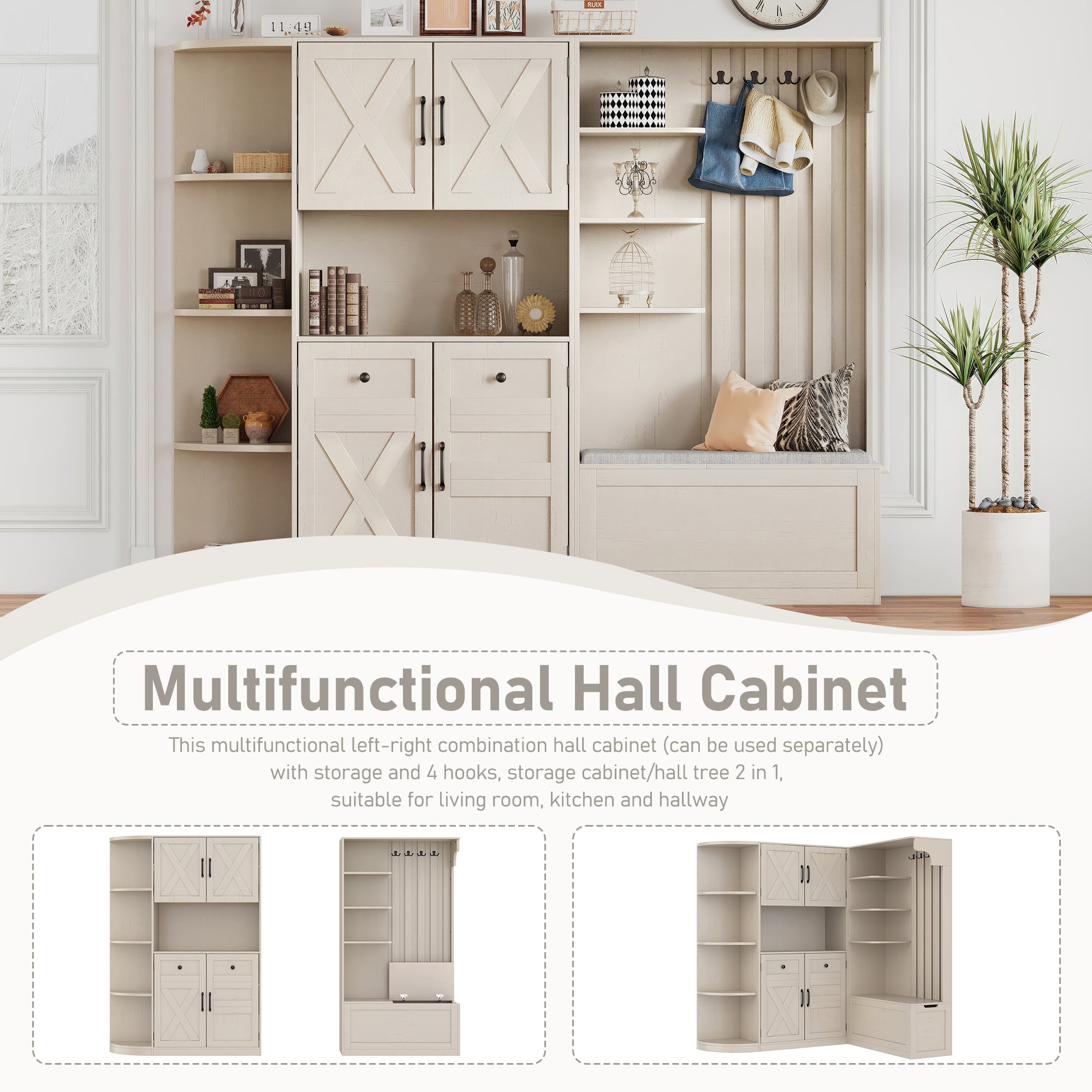 Bellemave® Multifunctional Hall Tree with Bench & Shoe Storage, Hooks Bellemave®
