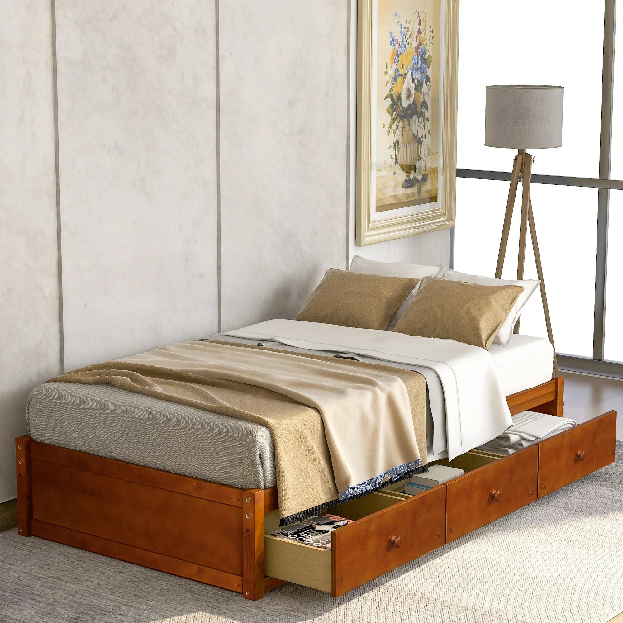 Bellemave Twin Size Platform Storage Bed with 3 Drawers Bellemave