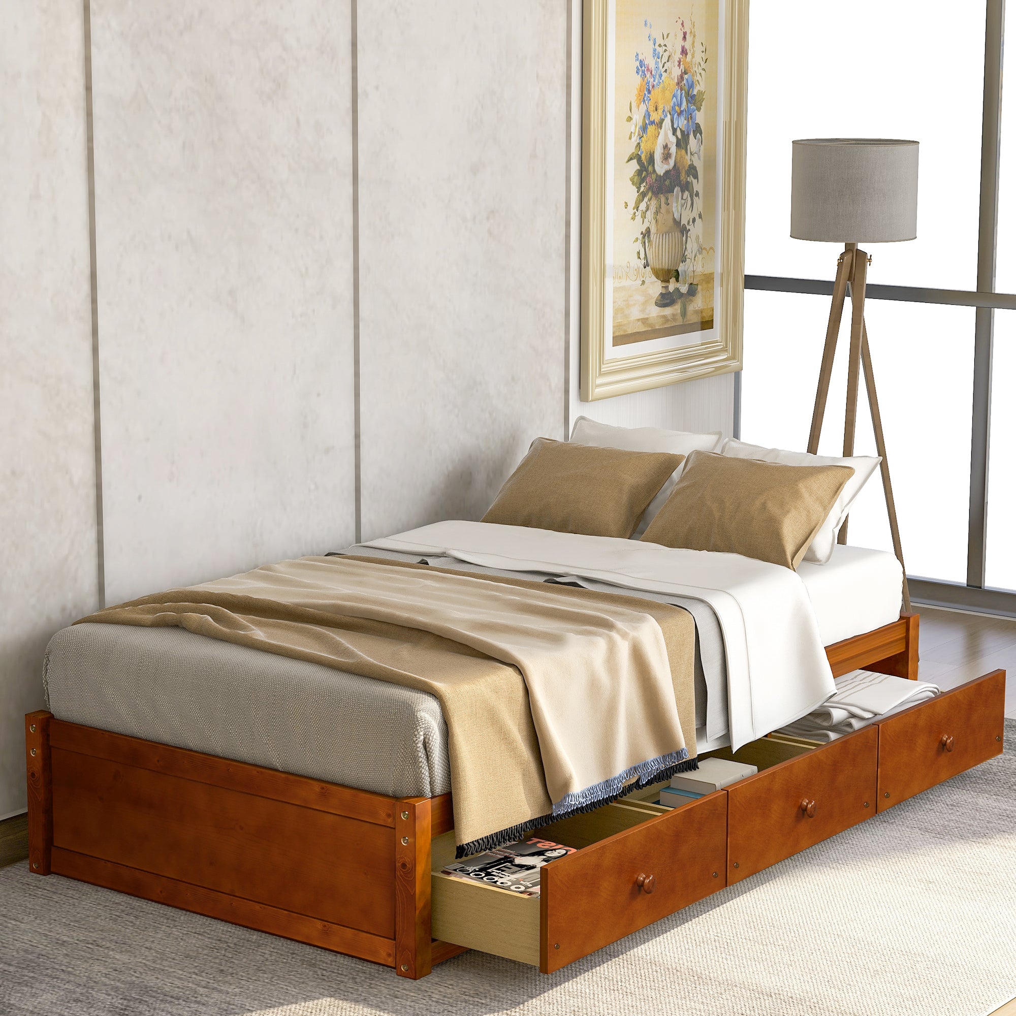 Bellemave Twin Size Platform Storage Bed with 3 Drawers