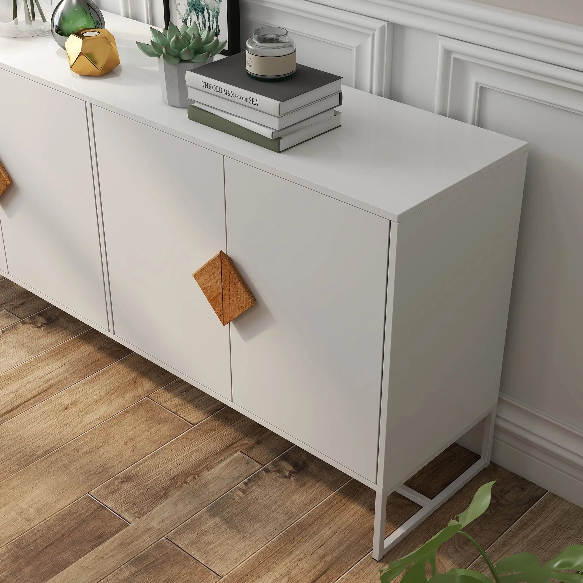 Bellemave® Solid Wood Special Shape Square Handle Design with 4 Doors and Double Storage Sideboard Bellemave®