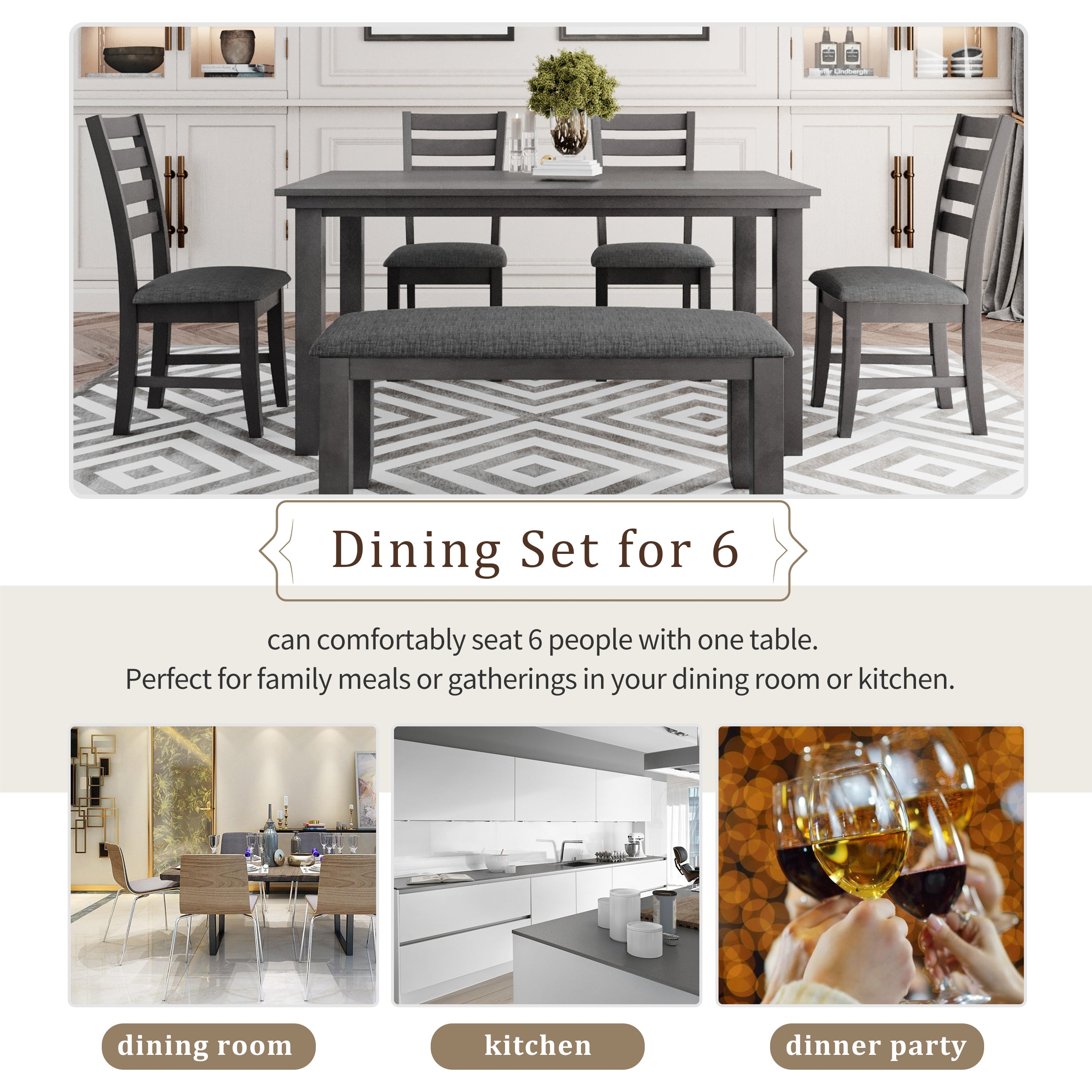 Bellemave® Dining Room Table and Chairs with Bench, Rustic Wood Dining Set Bellemave®