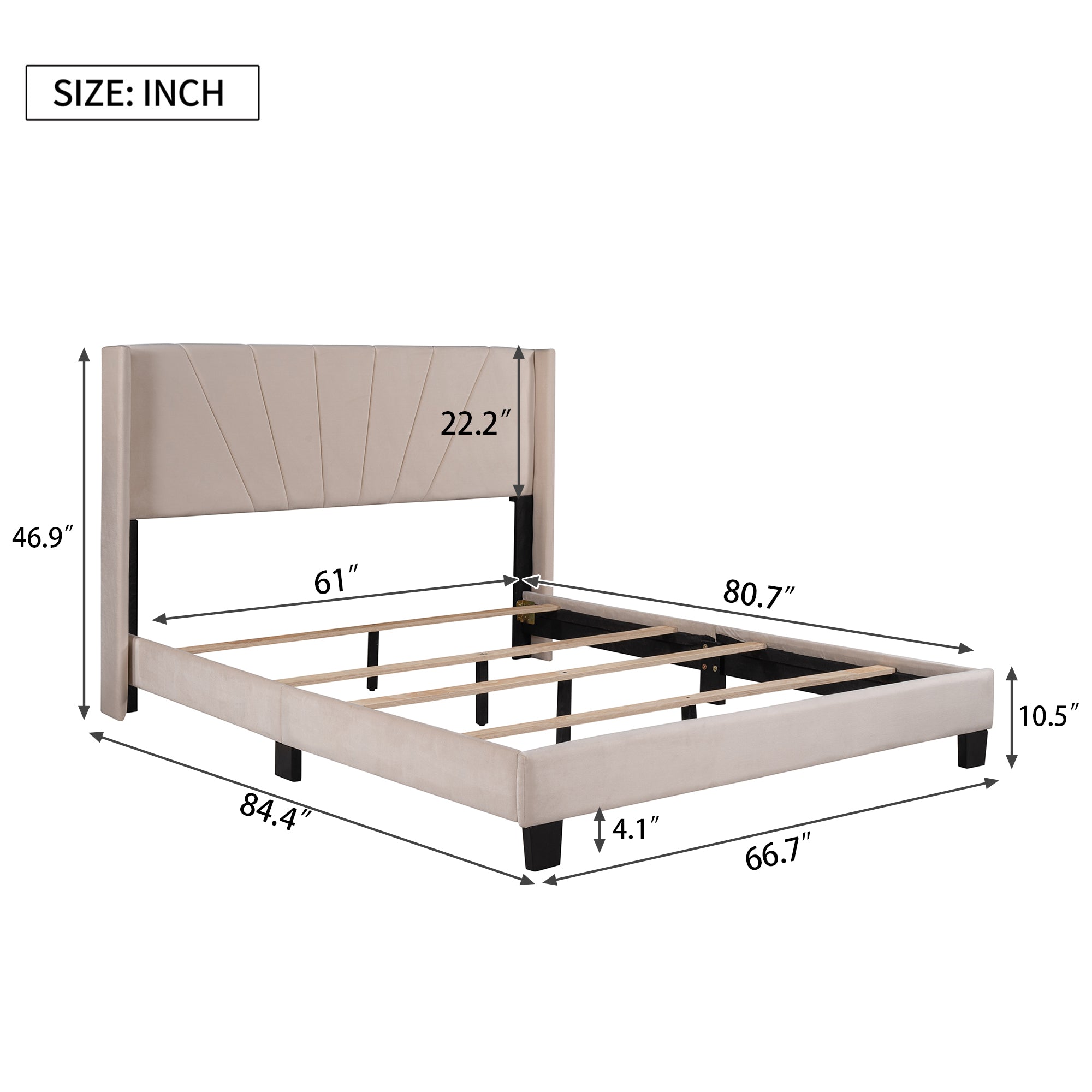 Bellemave® Queen Size Velvet Upholstered Platform Bed, Box Spring Needed Bellemave®