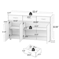 Bellemave® Solid Wood Three Doors Side Table with Metal Handle Bellemave®