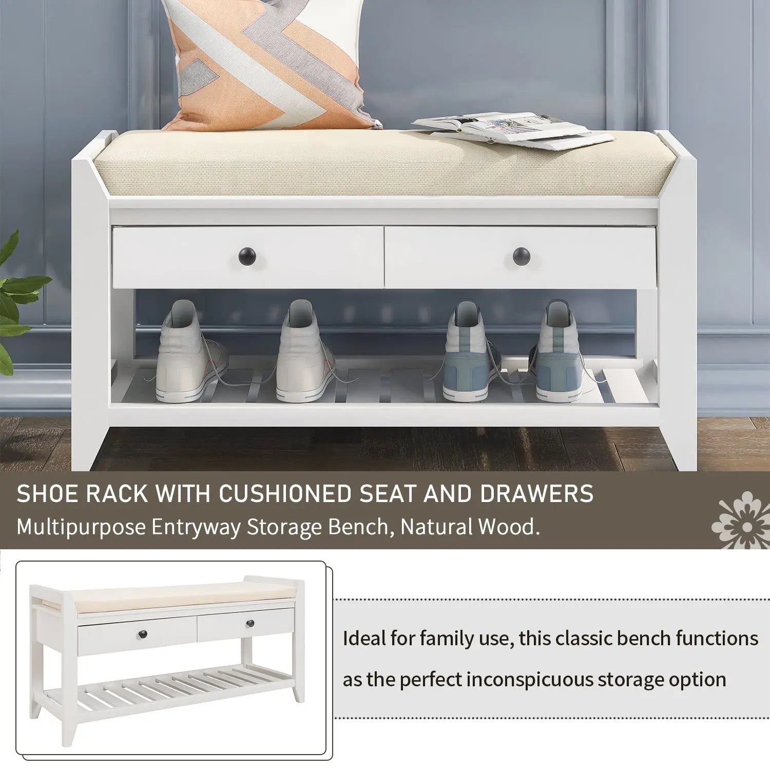 Bellemave® Shoe Rack with Cushioned Seat and Drawers Bellemave®