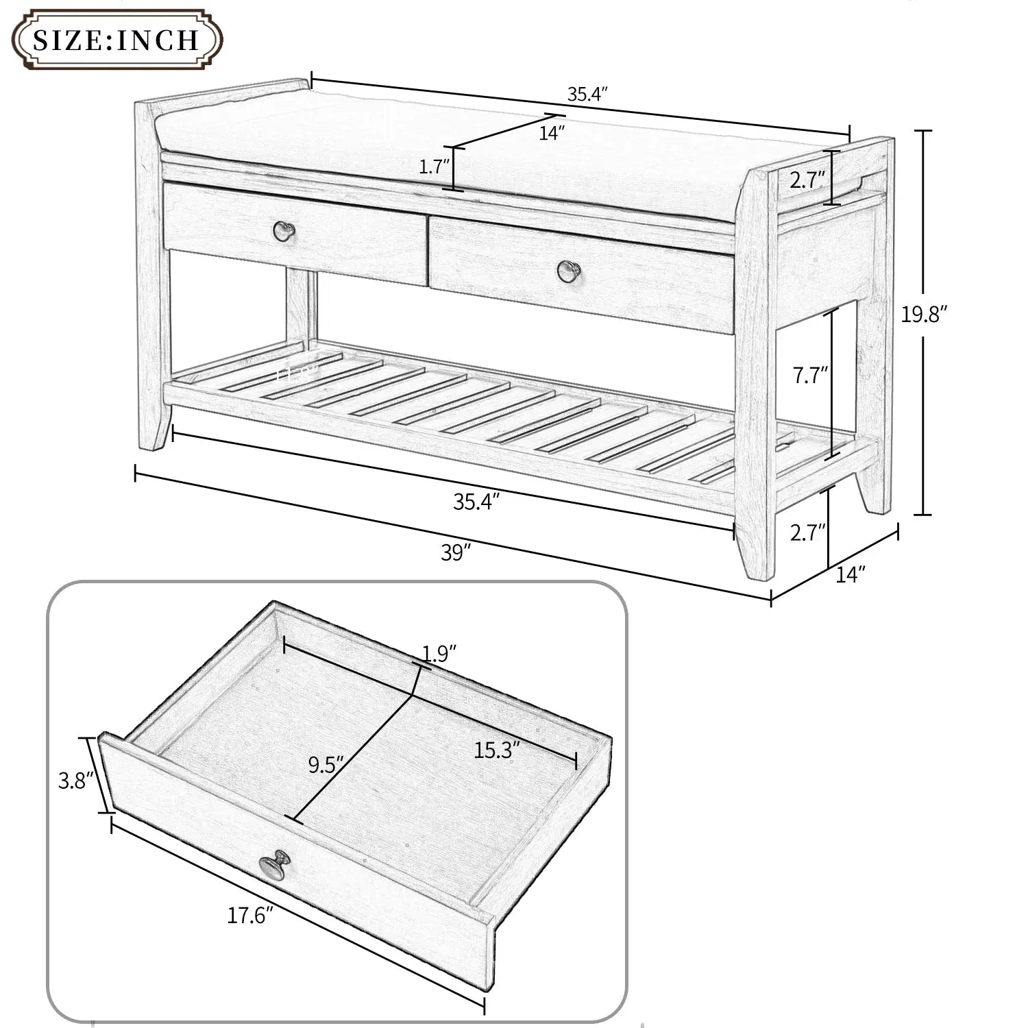 Bellemave® Shoe Rack with Cushioned Seat and Drawers Bellemave®