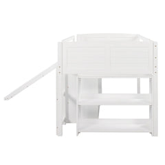 Bellemave® Twin Size Low Loft Bed with Cabinets, Shelves and Slide Bellemave®