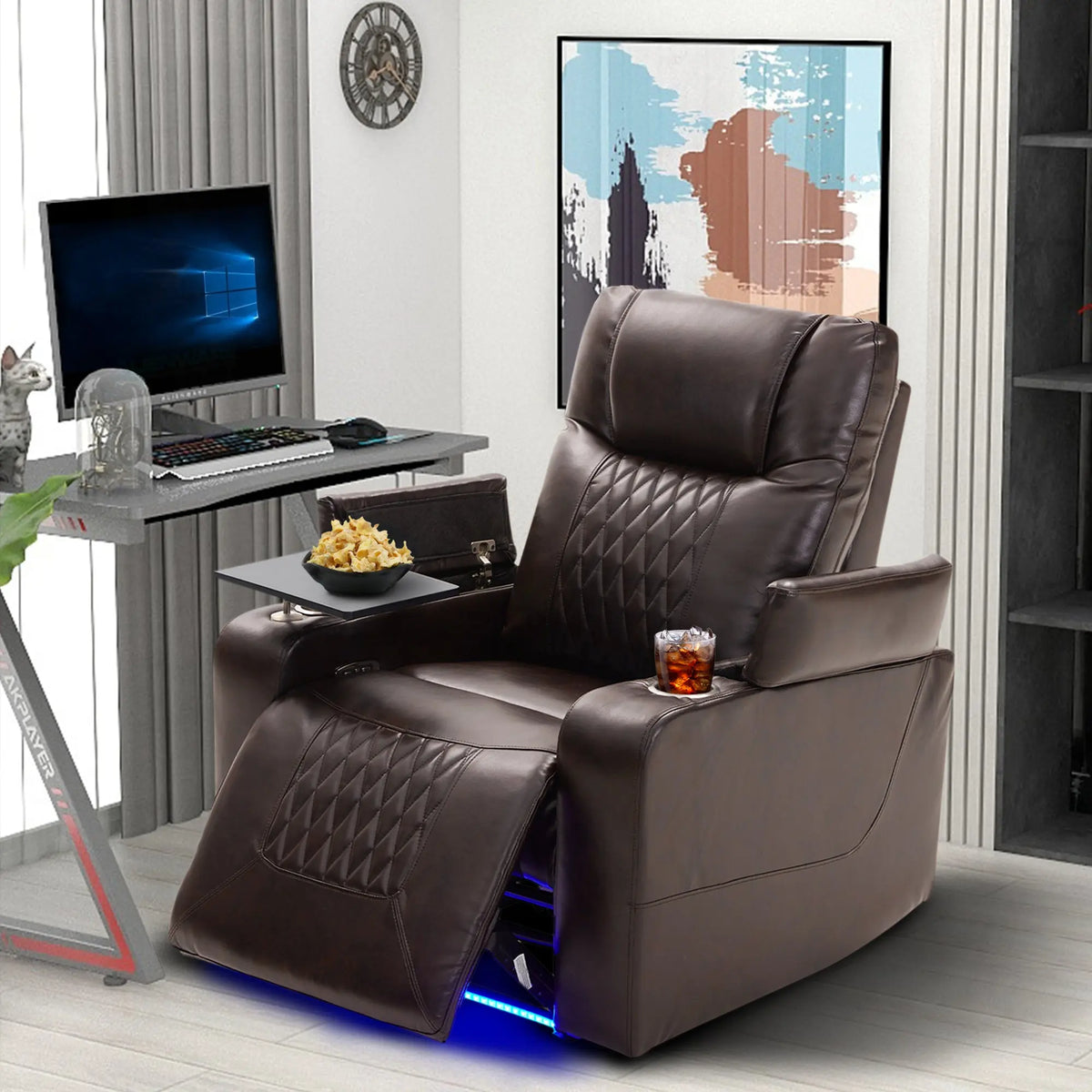 Bellemave® Power Motion Recliner with USB Charging Port and Hidden Arm Storage,2 Cup Holders and 360° Swivel Tray Table Bellemave®