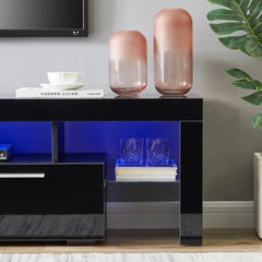 Bellemave 63" Fashion TV Stand with LED Light Belt, Toughened Glass Shelf and Metal Handle Bellemave