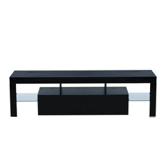 Bellemave 63" Fashion TV Stand with LED Light Belt, Toughened Glass Shelf and Metal Handle Bellemave