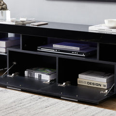 Bellemave 63" Fashion TV Stand with LED Light Belt, Toughened Glass Shelf and Metal Handle Bellemave