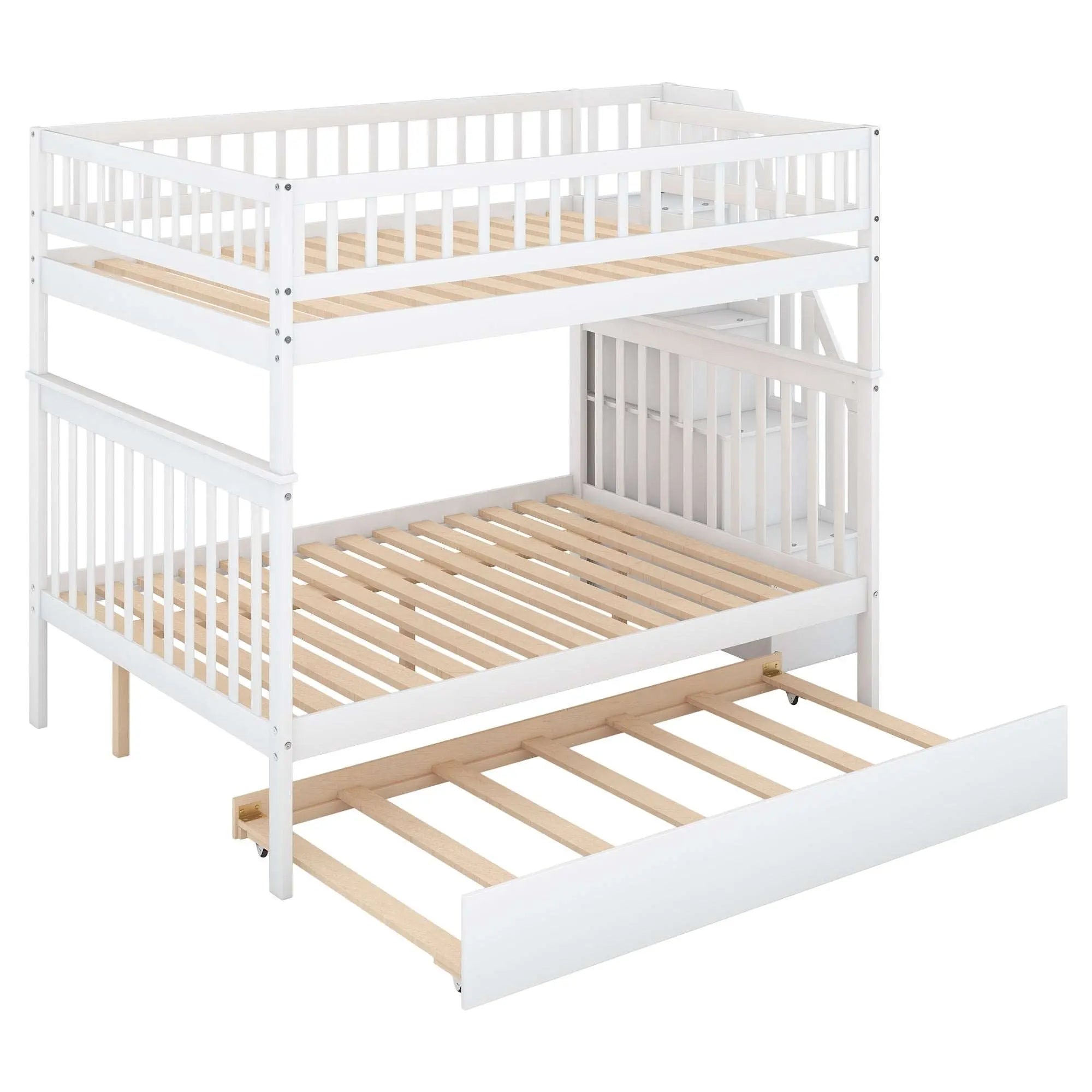 Bellemave® Full Size Bunk Bed with Trundle and Staircase