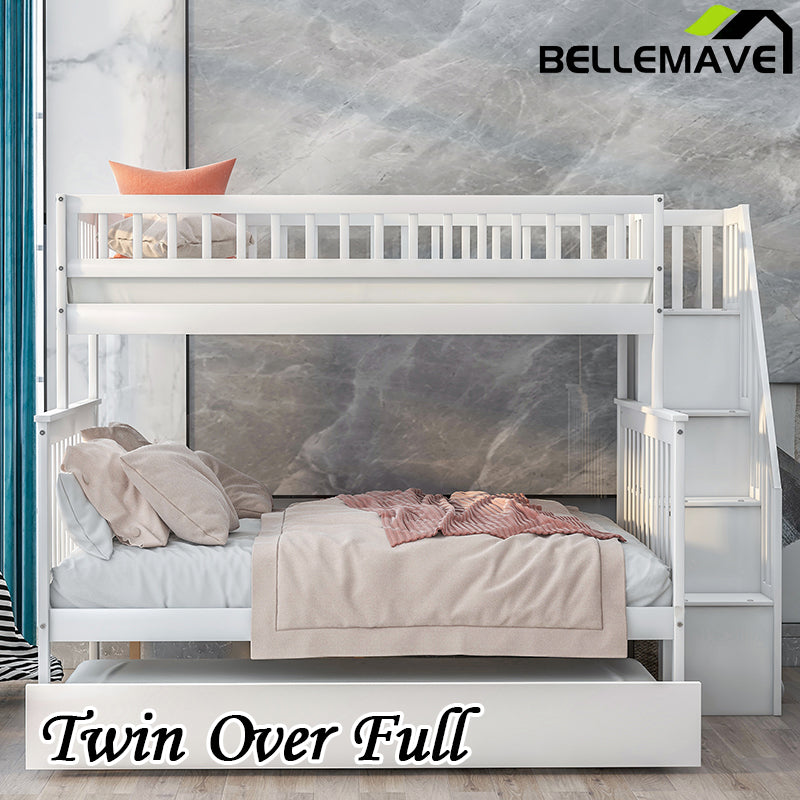 Bellemave® Twin over Full Bunk Bed with Trundle Bed and Staircase