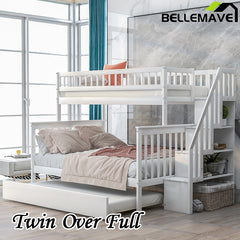 Bellemave® Twin over Full Bunk Bed with Trundle Bed and Staircase