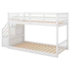 Bellemave® Twin Size Floor Bunk Bed with Ladder and Storage