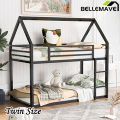 Bellemave® Twin Size Metal House Bunk Bed with Built-in Ladder/with Slide