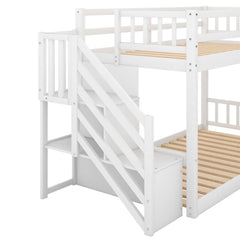 Bellemave® Twin Size Floor Bunk Bed with Ladder and Storage