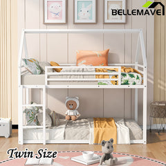 Bellemave® Twin Size Metal House Bunk Bed with Built-in Ladder/with Slide