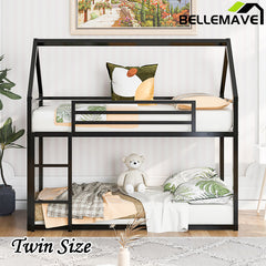 Bellemave® Twin Size Metal House Bunk Bed with Built-in Ladder/with Slide