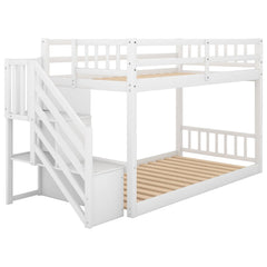 Bellemave® Twin Size Floor Bunk Bed with Ladder and Storage