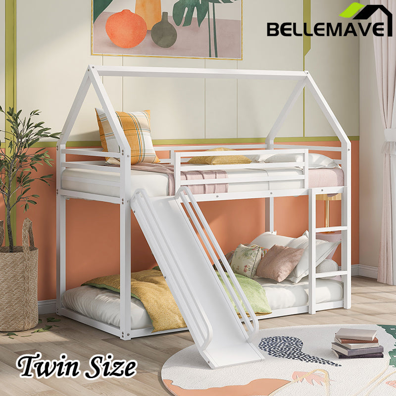 Twin over Twin House Bunk Bed with Ladder and Slide