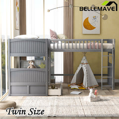 Bellemave® Twin Size Bunk Bed with a Loft Bed attached, with Two Drawers