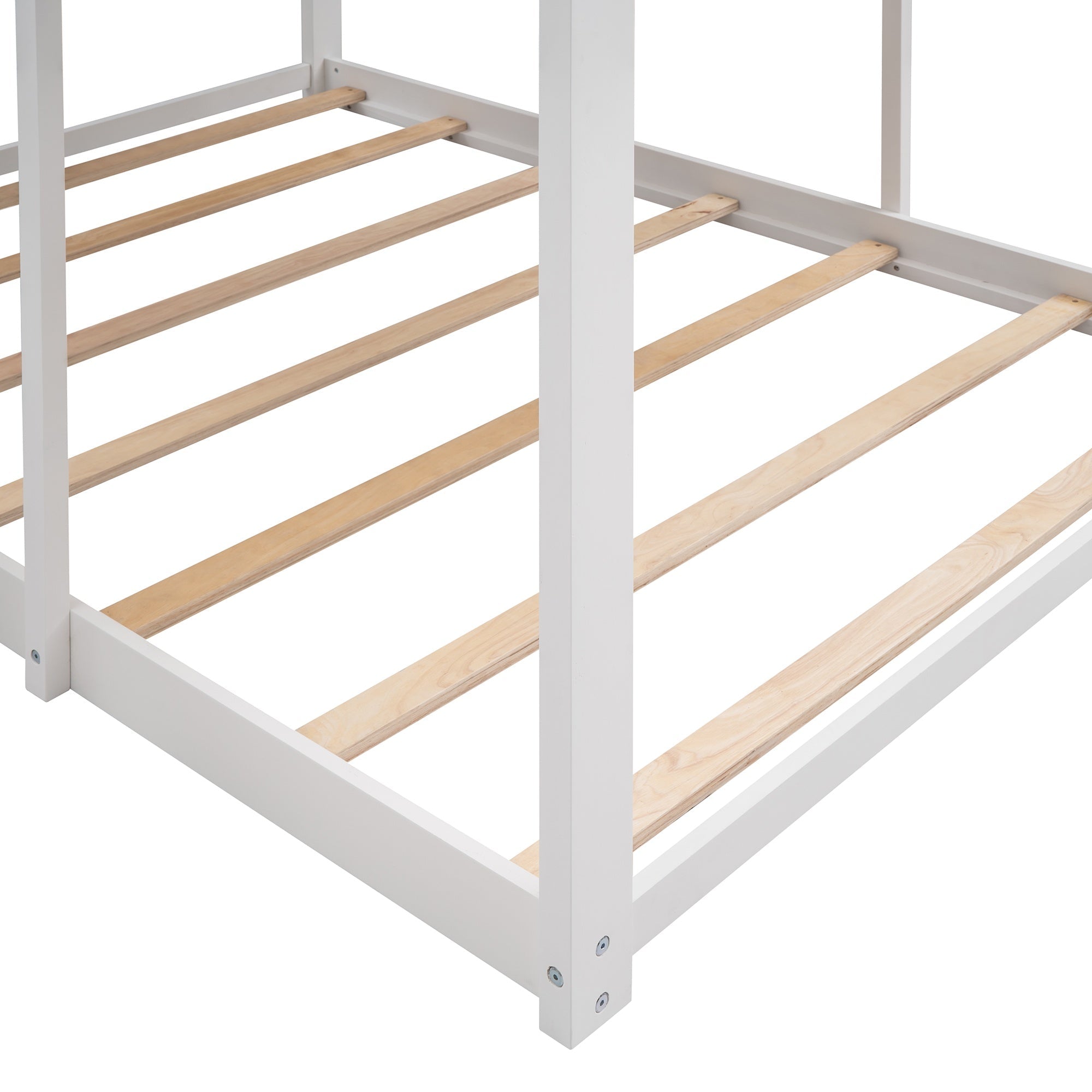 Bellemave® House Bunk Bed with Roof & Window, Full Over Full Floor Bunk Bed with Ladder & Guardrails for Kids, No Box Spring Needed Bellemave®