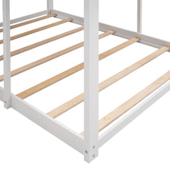 Bellemave® House Bunk Bed with Roof & Window, Full Over Full Floor Bunk Bed with Ladder & Guardrails for Kids, No Box Spring Needed Bellemave®