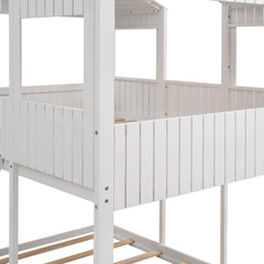 Bellemave® House Bunk Bed with Roof & Window, Full Over Full Floor Bunk Bed with Ladder & Guardrails for Kids, No Box Spring Needed Bellemave®