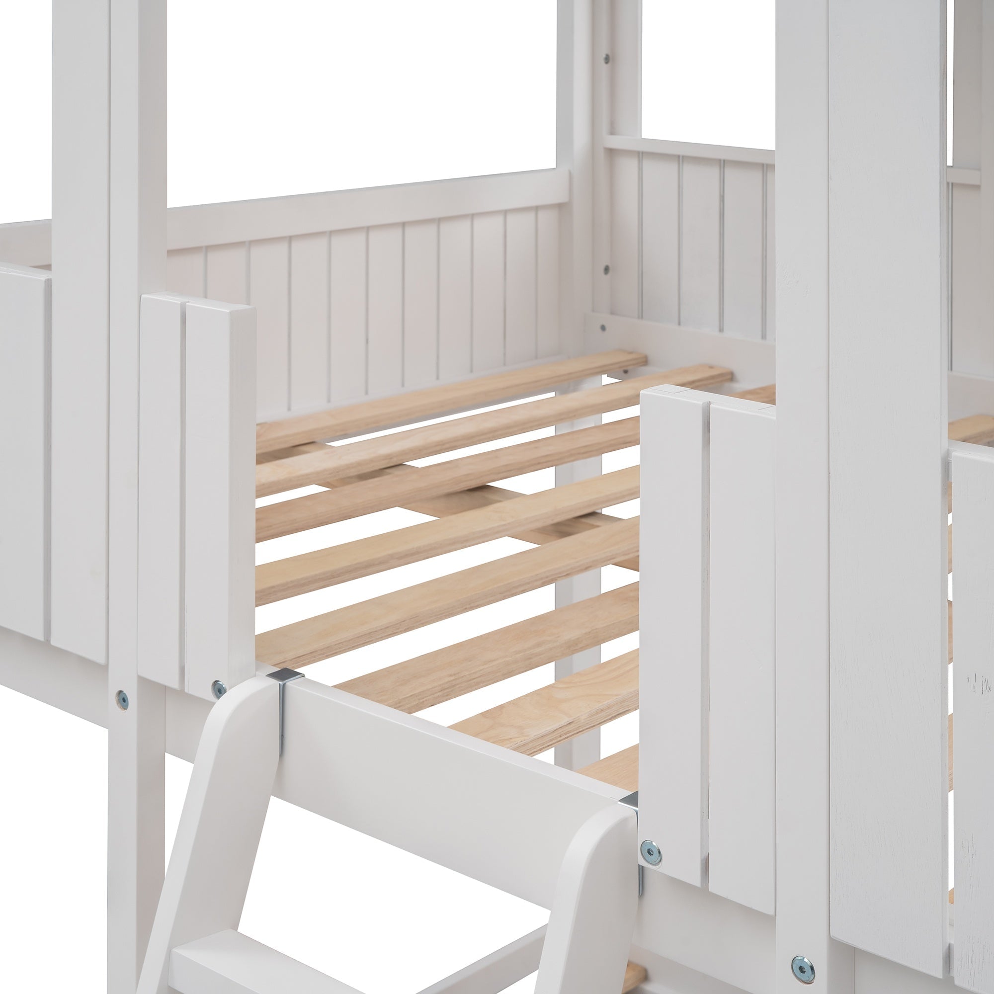 Bellemave® House Bunk Bed with Roof & Window, Full Over Full Floor Bunk Bed with Ladder & Guardrails for Kids, No Box Spring Needed Bellemave®