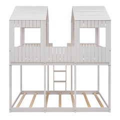 Bellemave® House Bunk Bed with Roof & Window, Full Over Full Floor Bunk Bed with Ladder & Guardrails for Kids, No Box Spring Needed Bellemave®