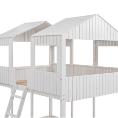 Bellemave® House Bunk Bed with Roof & Window, Full Over Full Floor Bunk Bed with Ladder & Guardrails for Kids, No Box Spring Needed Bellemave®