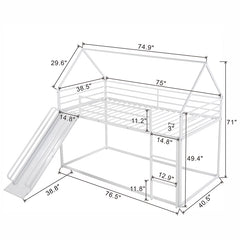 Bellemave® Twin Size Metal House Bunk Bed with Built-in Ladder/with Slide