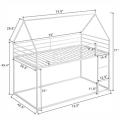 Bellemave® Twin Size Metal House Bunk Bed with Built-in Ladder/with Slide