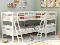 Bellemave® Twin Size L-Shaped Bunk Bed with Ladder