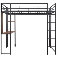 Bellemave® Full Size Metal Loft Bed with 2 Shelves and Desk