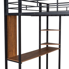 Bellemave® Full Size Metal Loft Bed with 2 Shelves and Desk