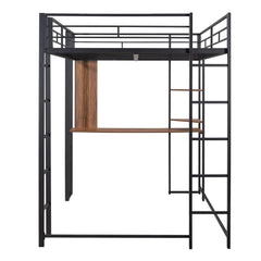 Bellemave® Full Size Metal Loft Bed with 2 Shelves and Desk