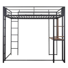 Bellemave® Full Size Metal Loft Bed with 2 Shelves and Desk