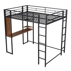 Bellemave® Full Size Metal Loft Bed with 2 Shelves and Desk