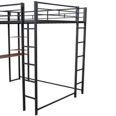 Bellemave® Full Size Metal Loft Bed with 2 Shelves and Desk