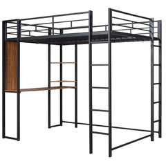 Bellemave® Full Size Metal Loft Bed with 2 Shelves and Desk