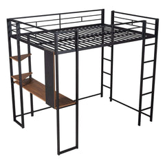 Bellemave® Full Size Metal Loft Bed with 2 Shelves and Desk