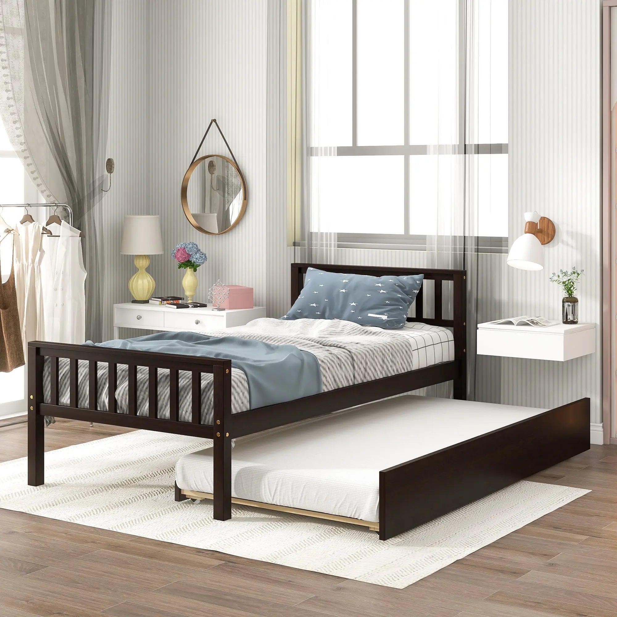 Bellemave® Twin Size Platform Bed with Trundle, Headboard and Footboard Bellemave®